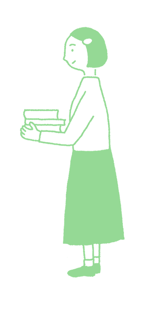 本を抱えたスタッフのイラスト